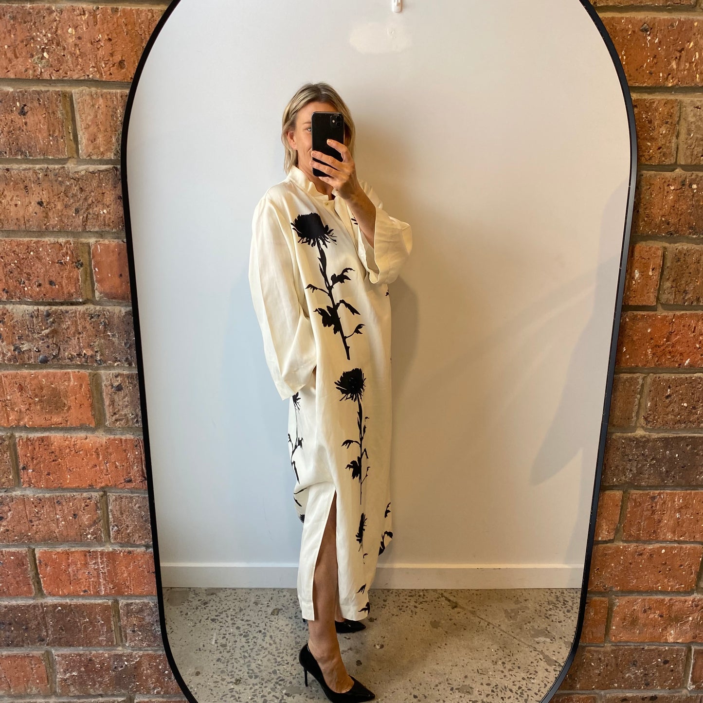 Oroton Beaded Graphic Floral-Print Midi Dress - Size 16