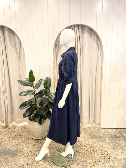 Country Road Silk/Linen Shirtdress in Blue - Size 12