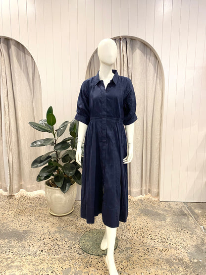 Country Road Silk/Linen Shirtdress in Blue - Size 12