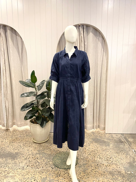 Country Road Silk/Linen Shirtdress in Blue - Size 12