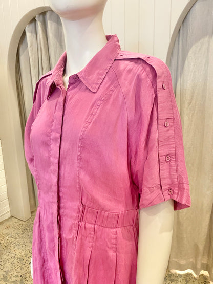 Country Road Fuscia Button Down Midi Dress - Size 14