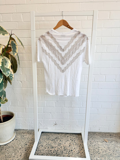 Sandro White Linen Lace Tee - Size 8