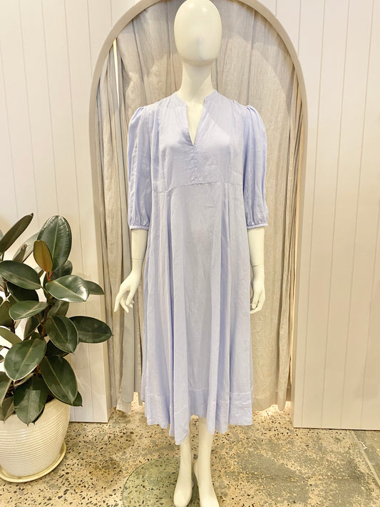ByTimo Light Blue/Lilac Linen Midi Dress - Size L (12)