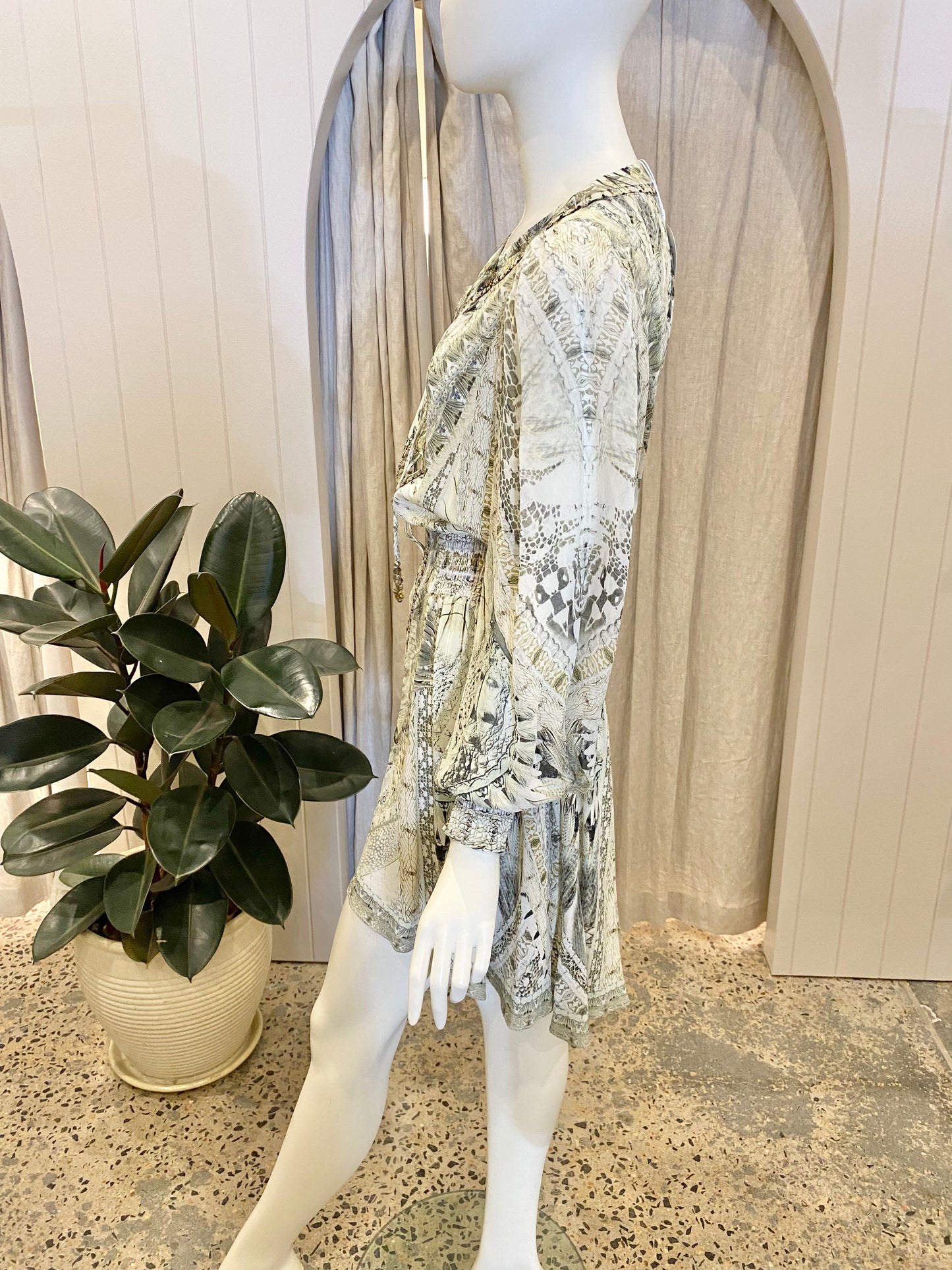 Camilla Lace Up Shirred Waist Dress 'Daintree Dreaming' - Size XS (6/8)