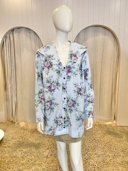 Ganni Floral Cotton Poplin Blouse - Size 12/14