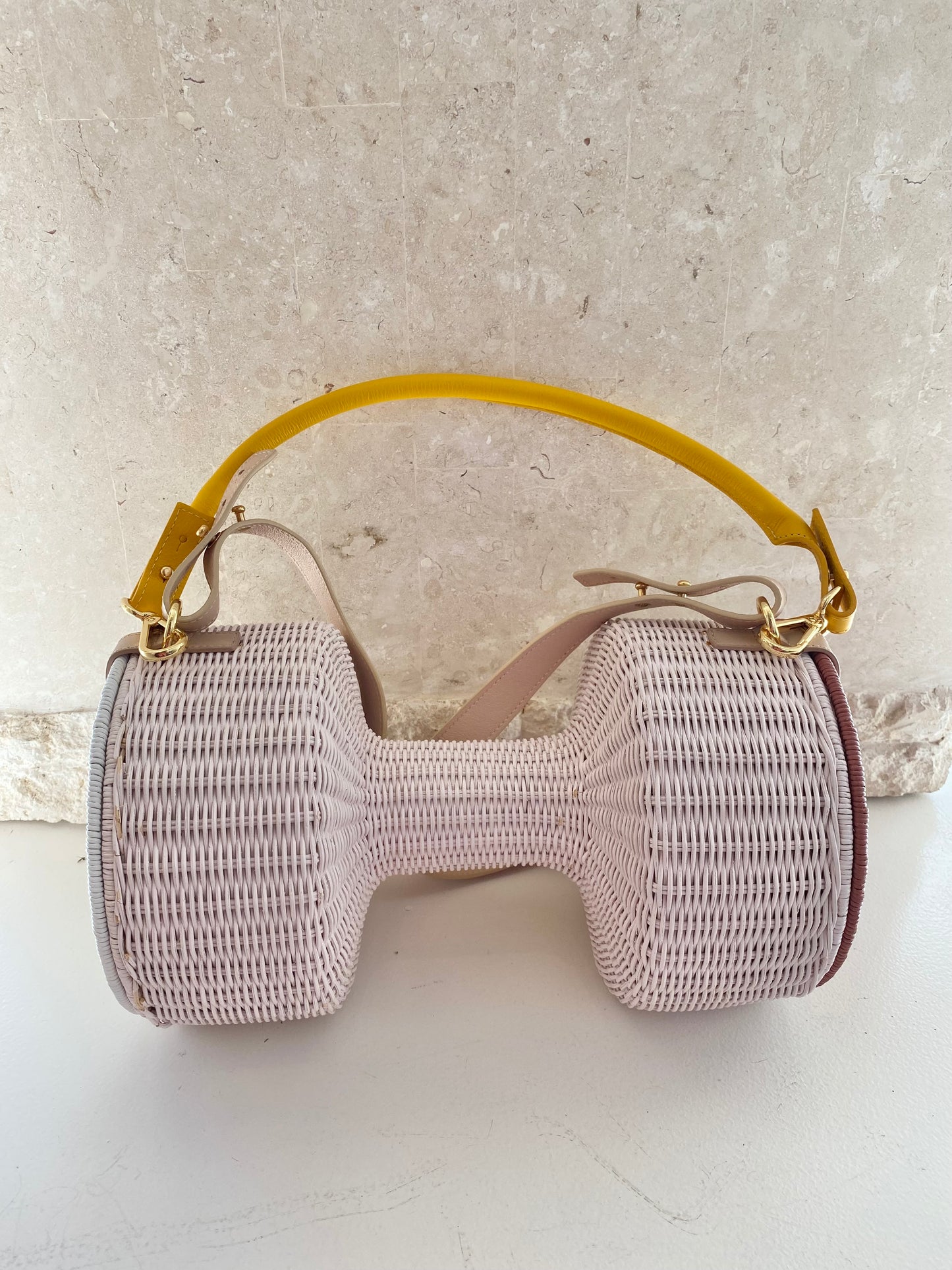 Lucy Folk Dumbell Wicker Bag in Blush