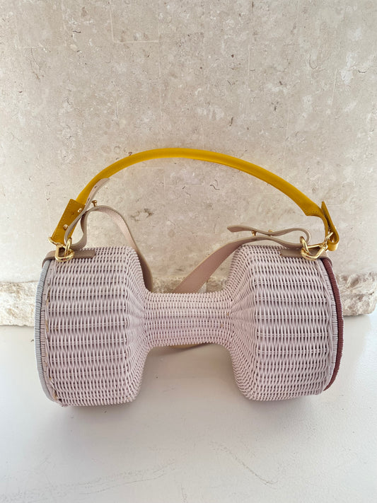 Lucy Folk Dumbell Wicker Bag in Blush