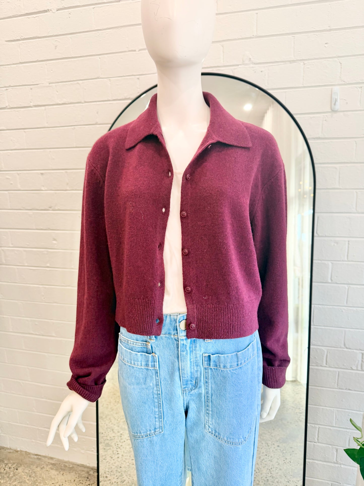 Minima Esenciales Wool Cardigan in Dark Merlot - Size 14