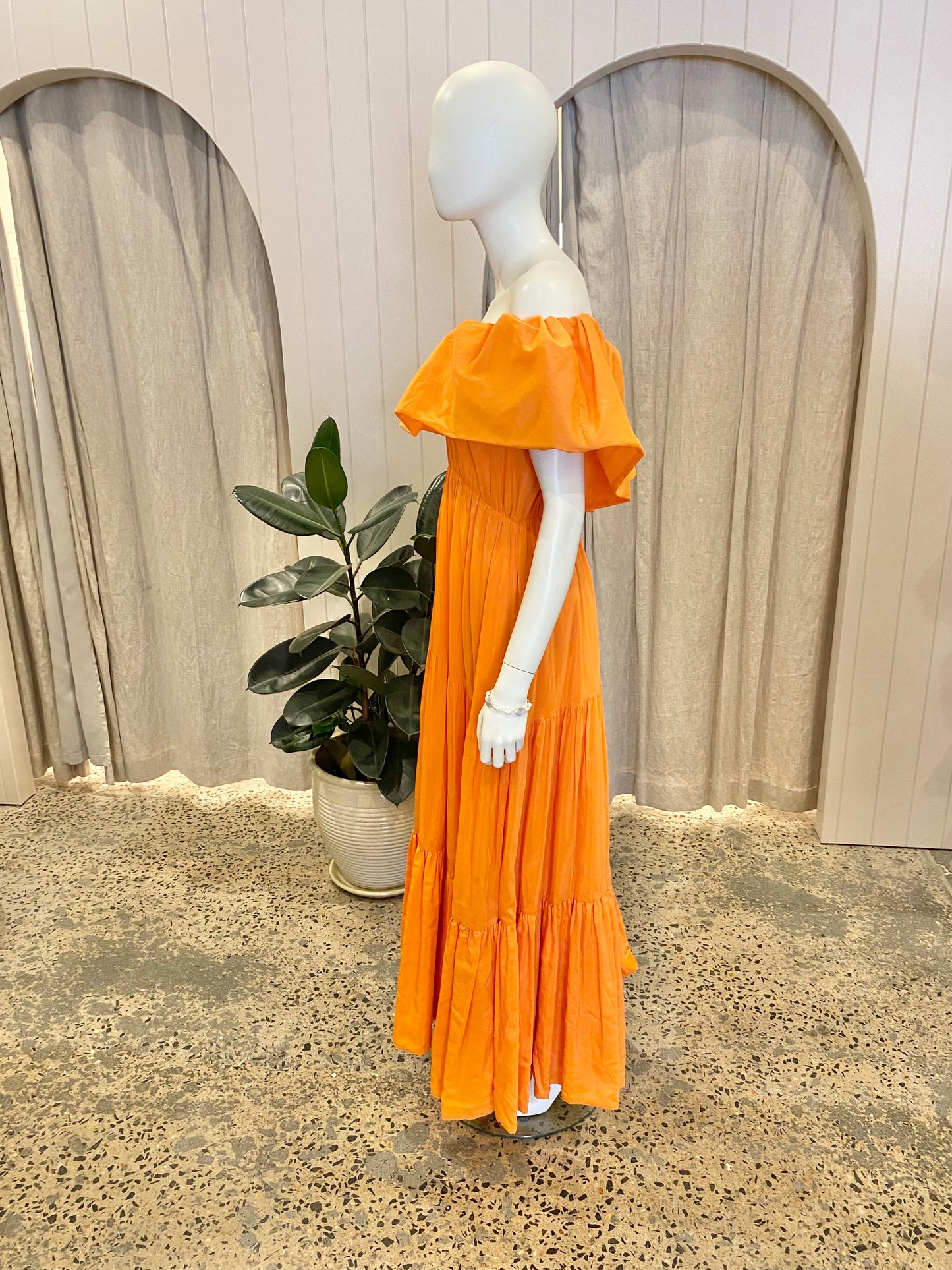 Country Road Orange Linen Silk Midi Dress - Size 10