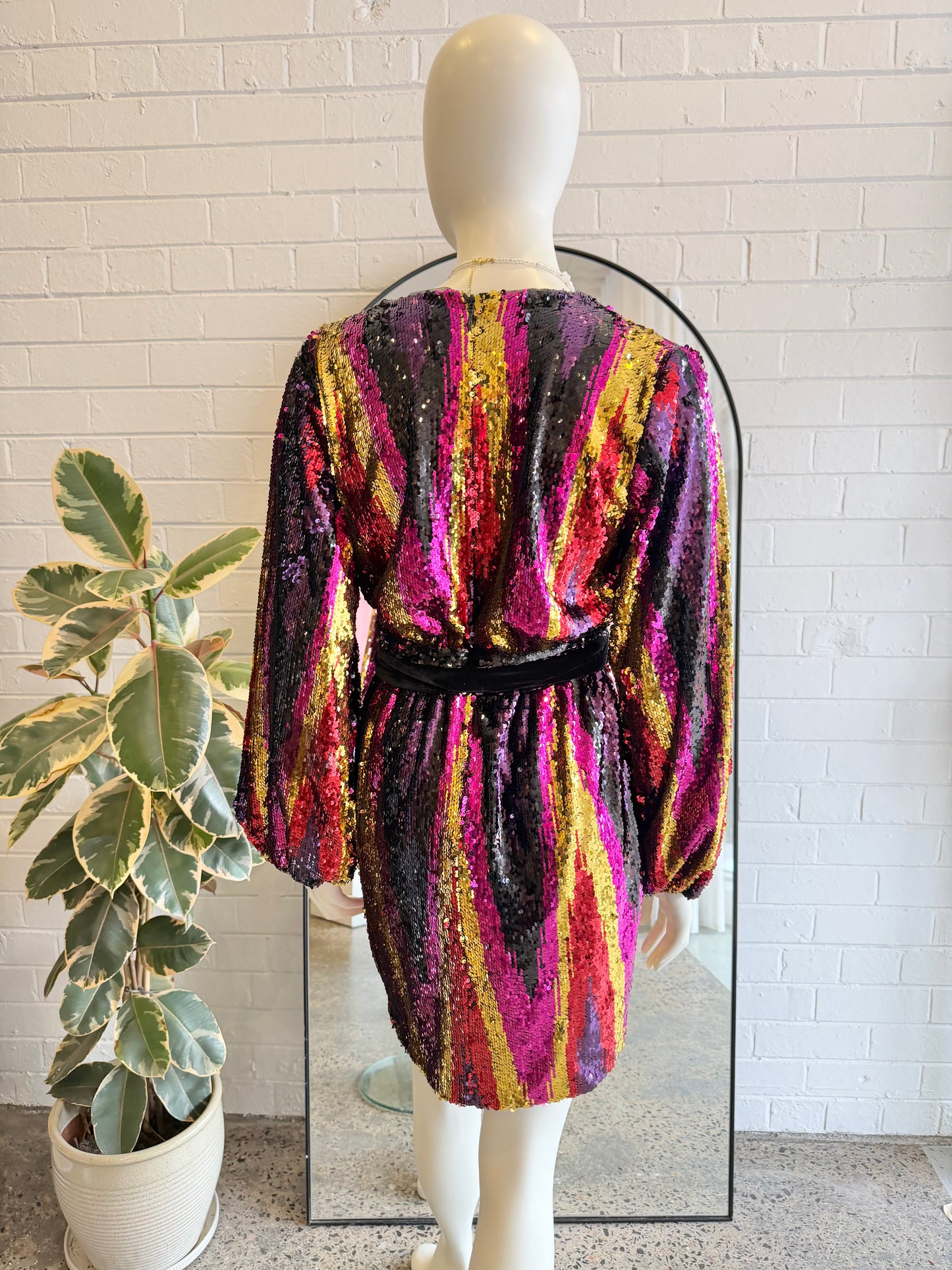 Rebecca Vallance Kaia Sequin Wrap Mini Dress - Size 8