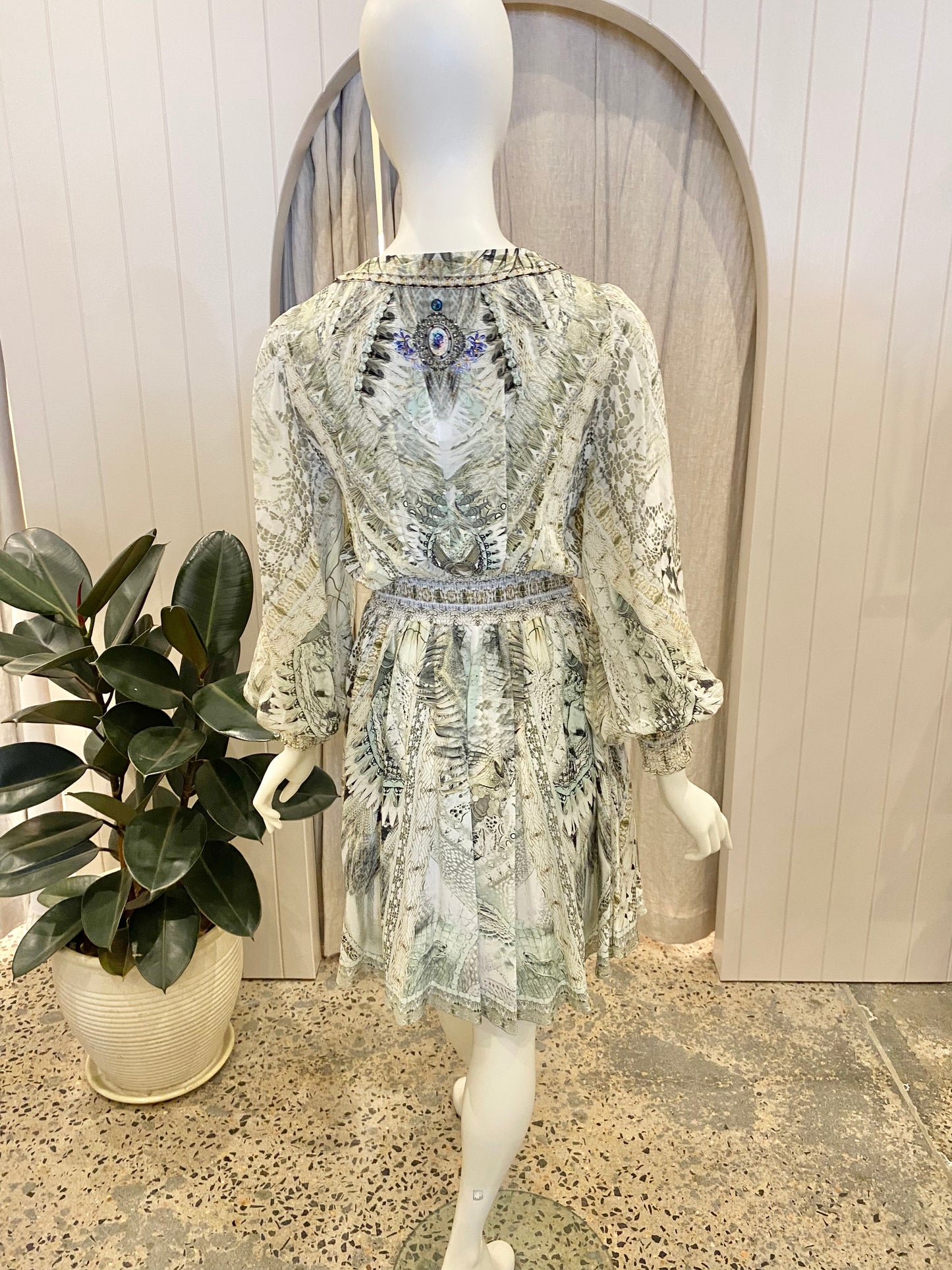 Camilla Lace Up Shirred Waist Dress 'Daintree Dreaming' - Size XS (6/8)