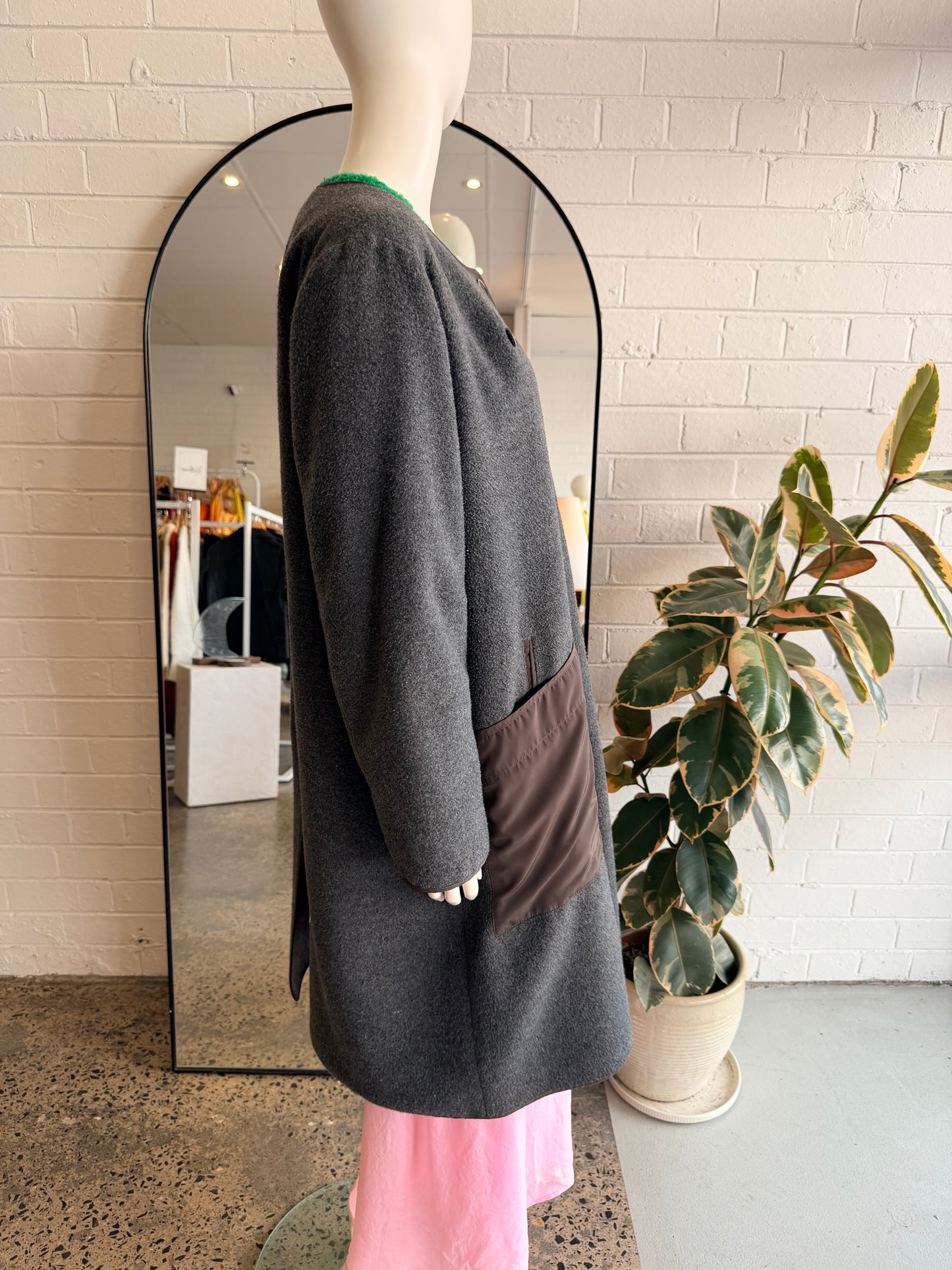 Rabens Saloner Grey and Khaki Oversized Coat - Size XL
