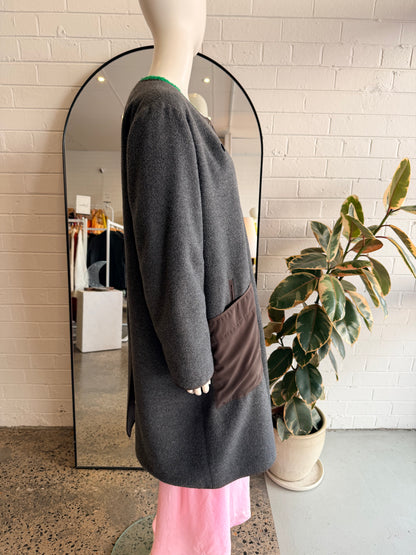 Rabens Saloner Grey and Khaki Oversized Coat - Size XL