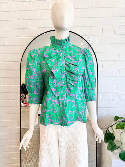 Husk Green Floral Shirt - Size 10 - Pre-Loved Geelong 1