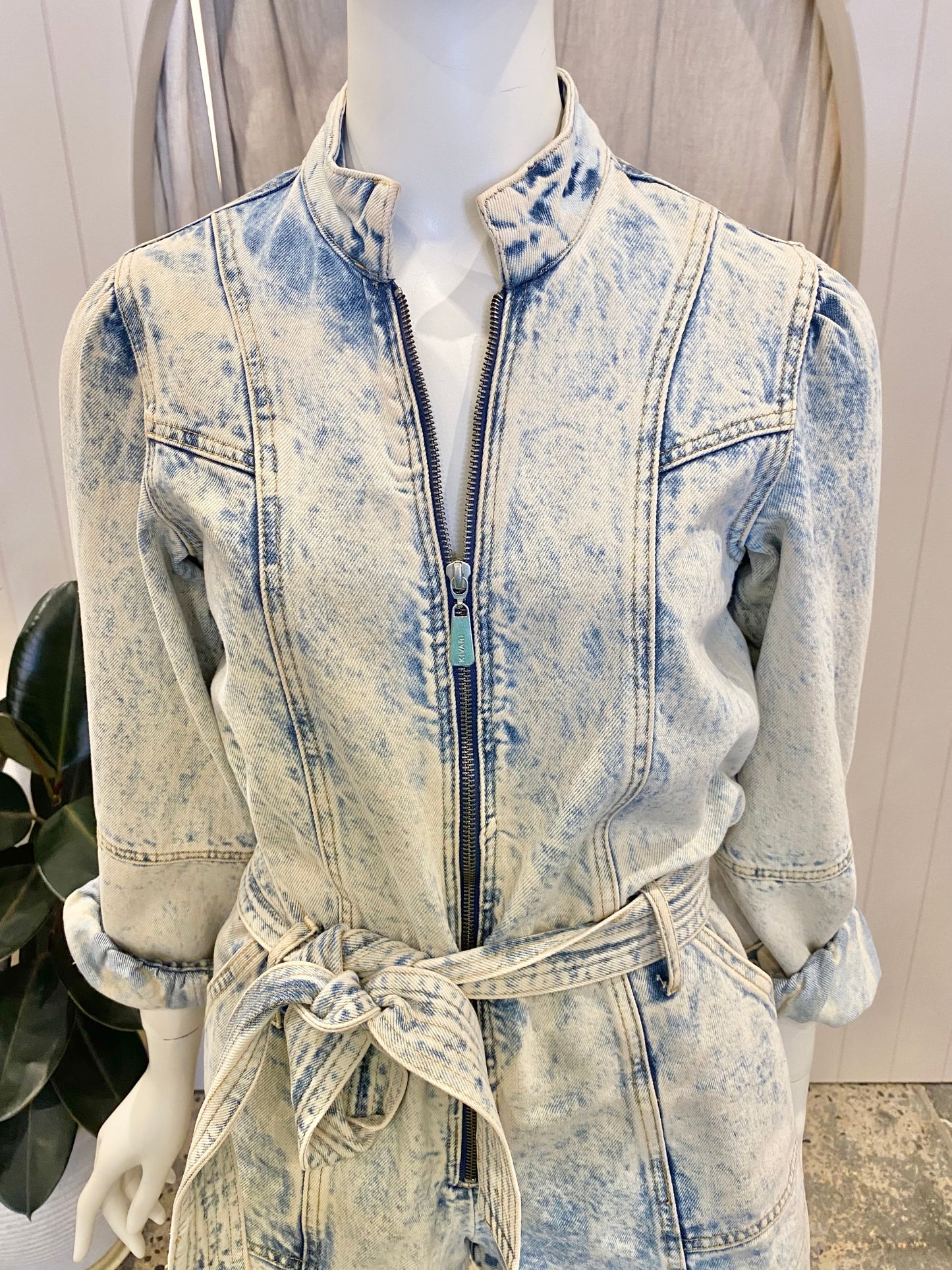 Kivari 'Lourdes' Denim Playsuit in Acid Wash - Size 6