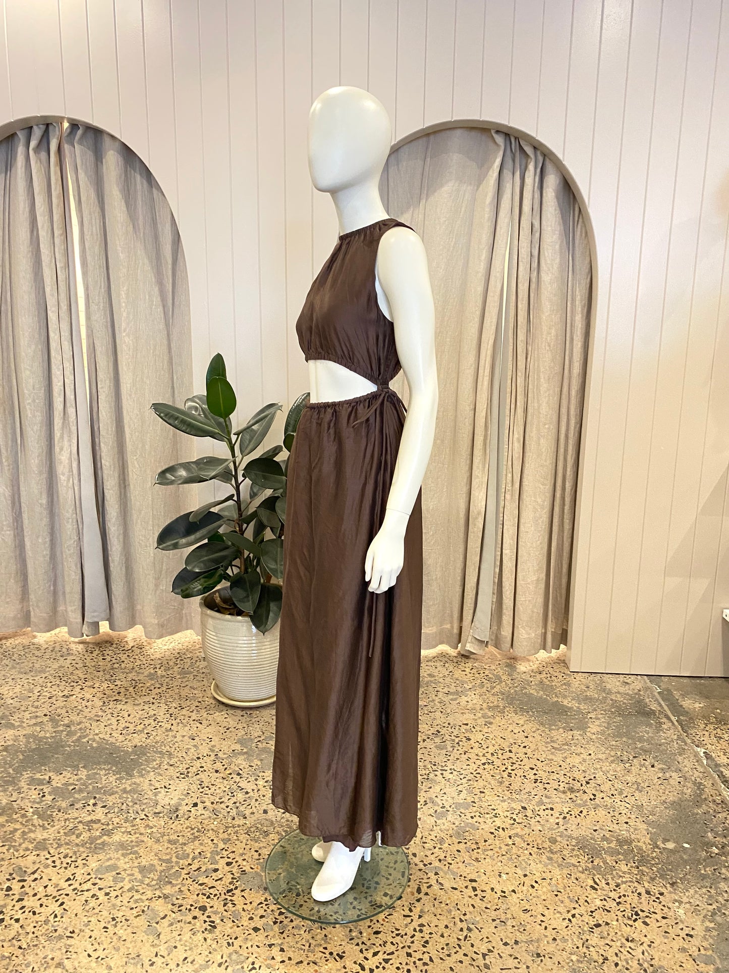 Sir The Label Brown Anje Midi Dress - Size 1 (8-10)