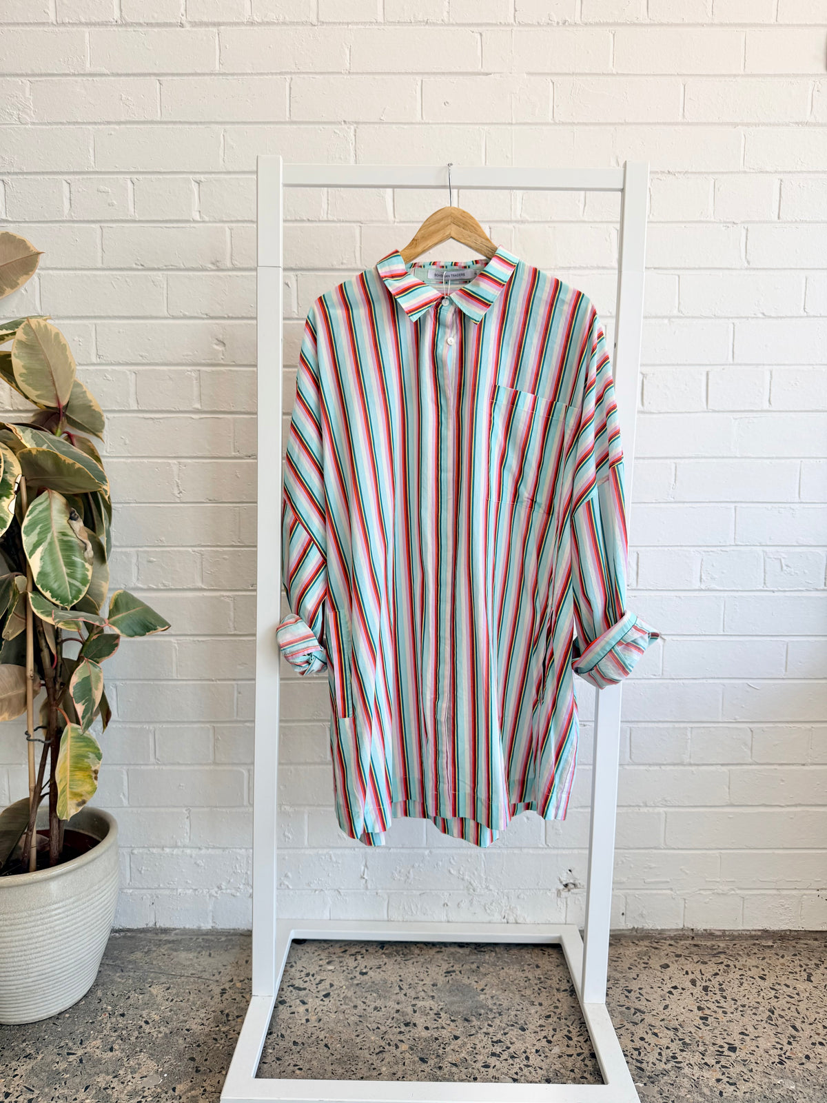 Bohemian Traders Multi Coloured Stripe Oversized Shirt - Size 2 (10 - 16)