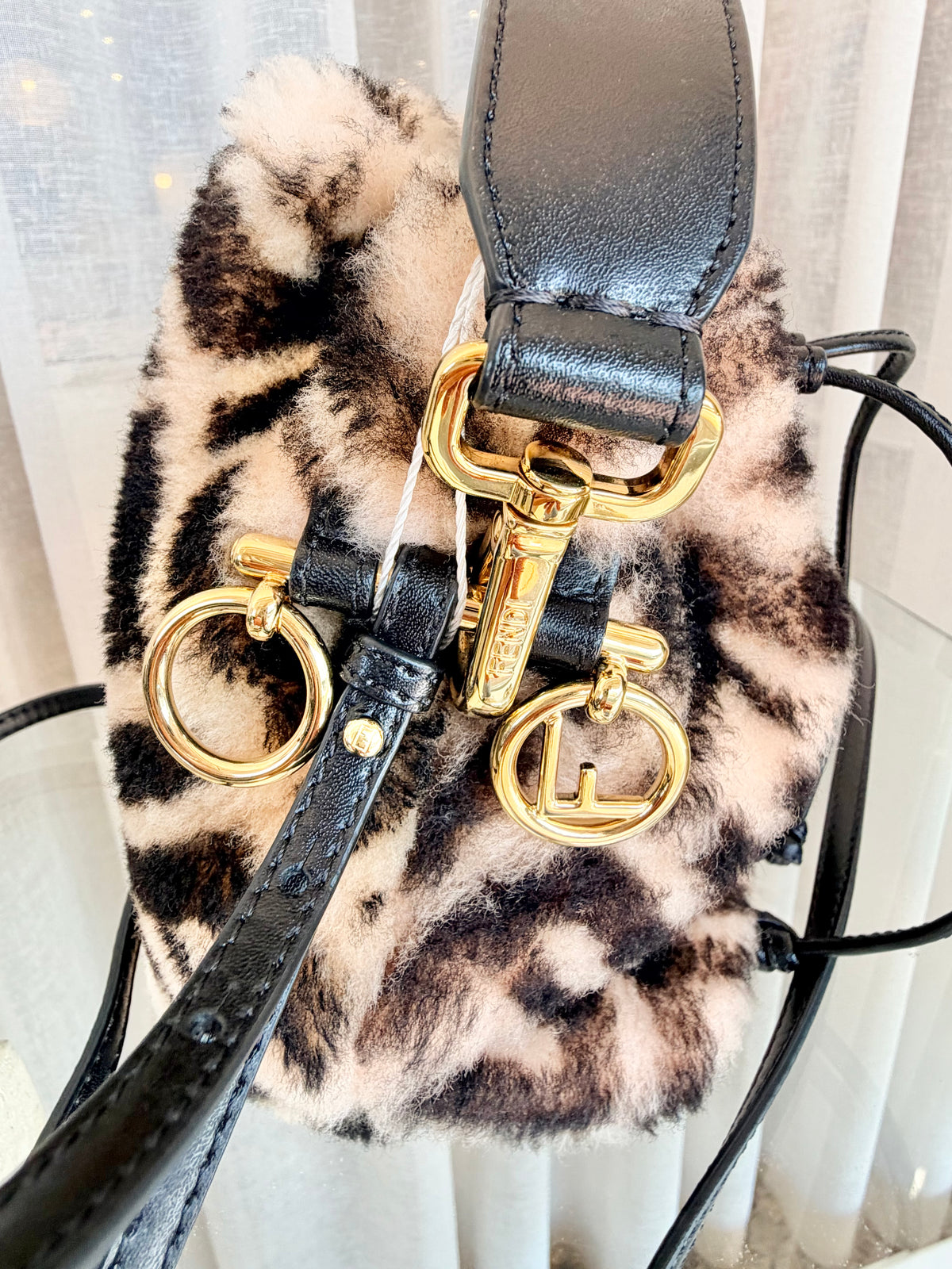 Fendi Tobacco Mini Zucca Shearling Mon Tresor Bucket Bag