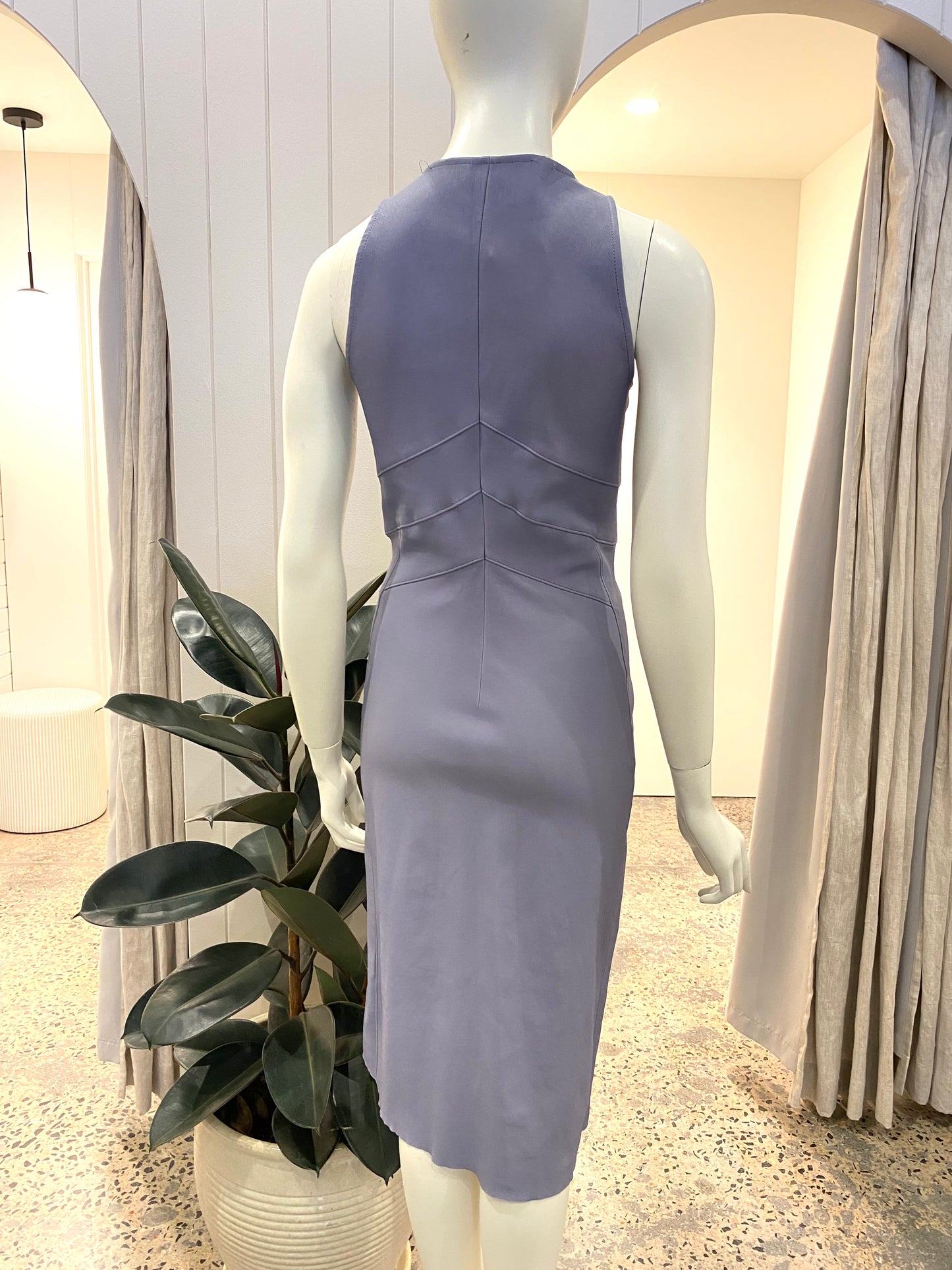 Scanlan Theodore Leather Midi Dress in Columbia Blue - Size 8