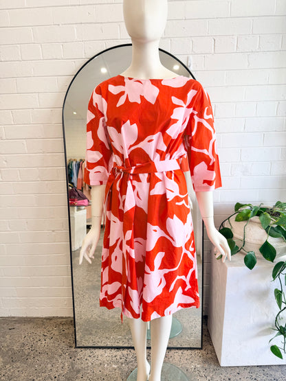 Marimekko Red Tarika Katleija Midi Dress - Size 38 (10)