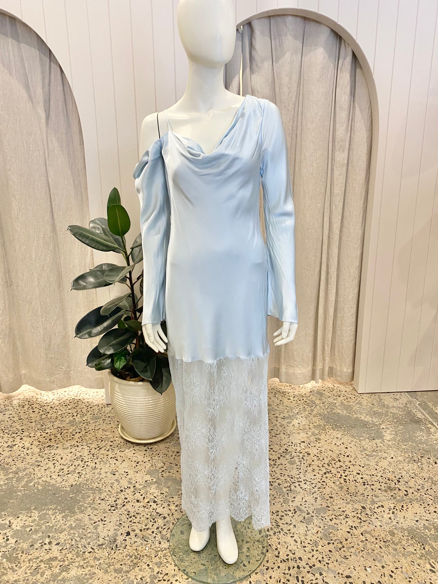 Shona Joy Labyrinth Lace- Hem Maxi Dress in Blue - Size 10