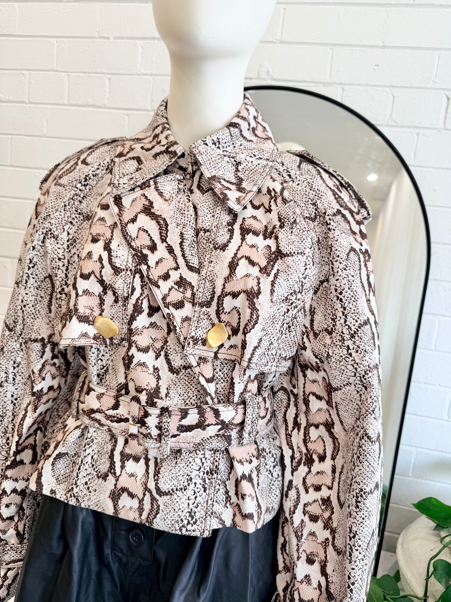 Aje Blush Winn Cropped Python Trench - Size S