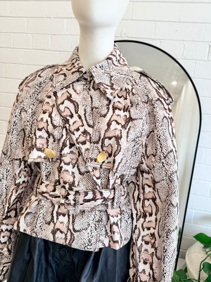 Aje Blush Winn Cropped Python Trench - Size S
