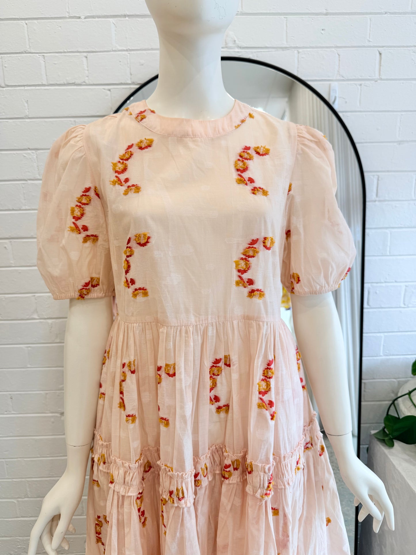 Trelise Cooper Blush Sheer Drama Midi Dress - Size S (8 - 10) - Pre-Loved Geelong