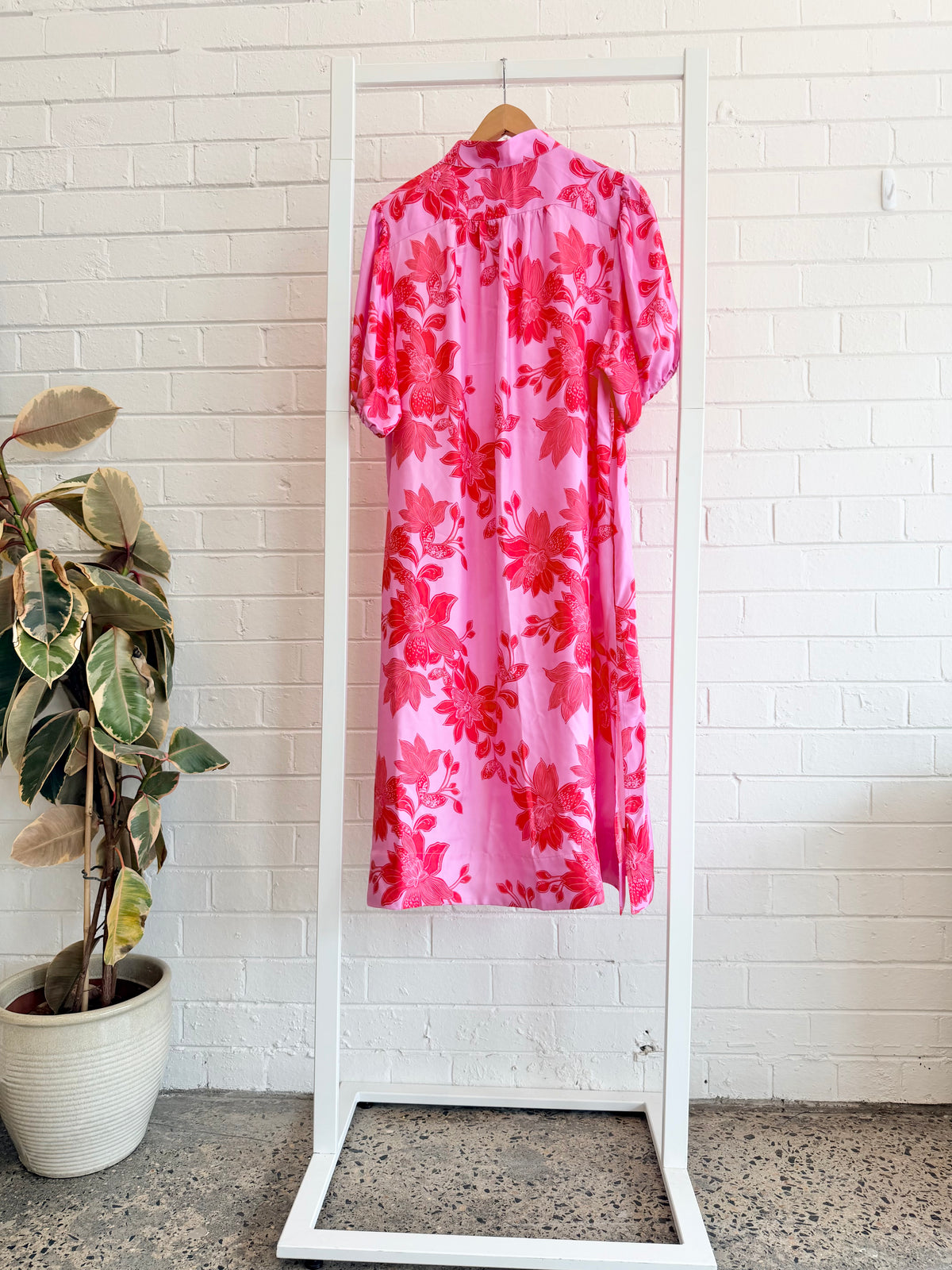 Alessandra Floral Silk Midi Shirt Dress - Size L (12)
