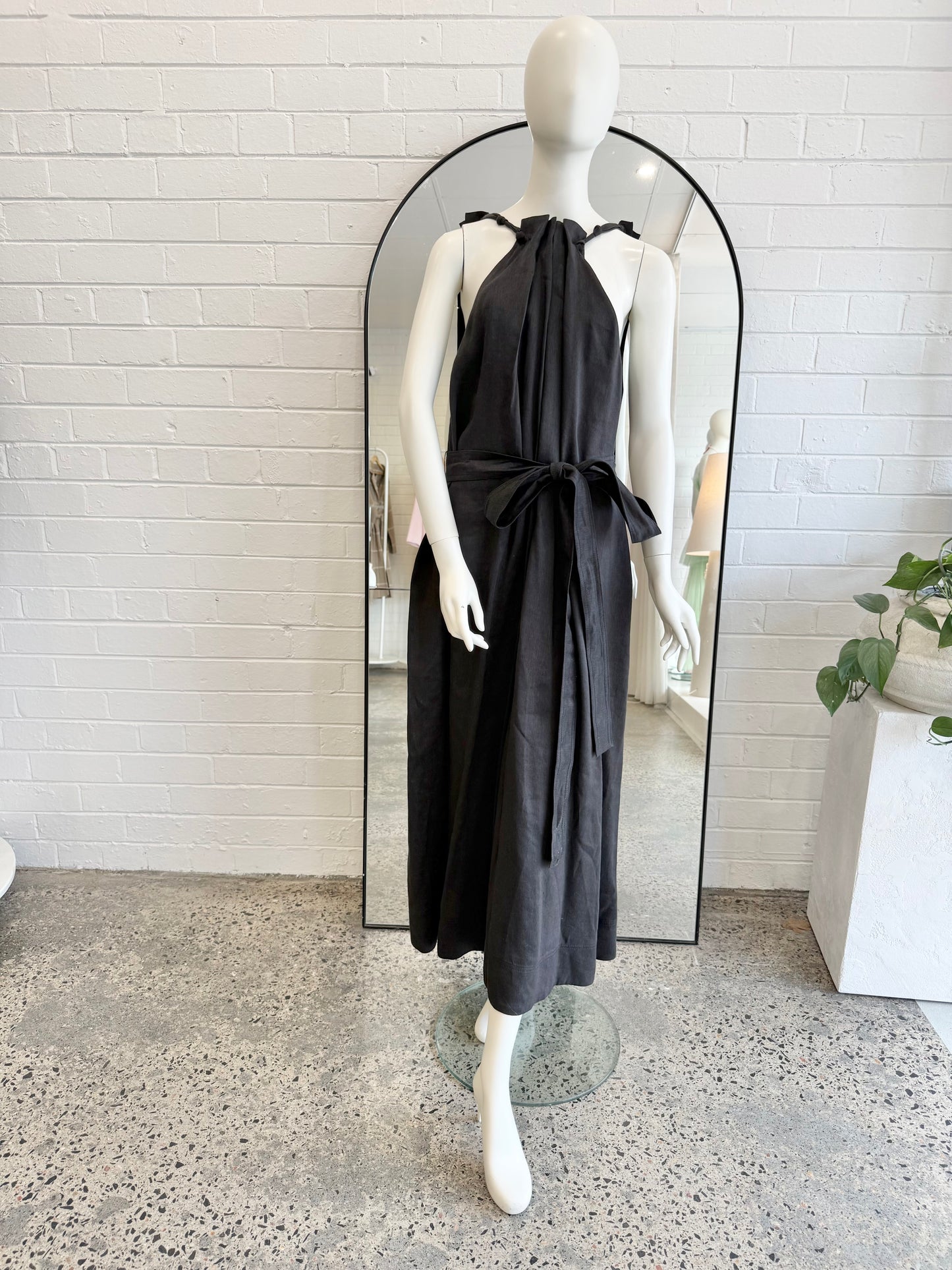 AJE Linen Halter Neck Maxi Dress in Black - Size 10