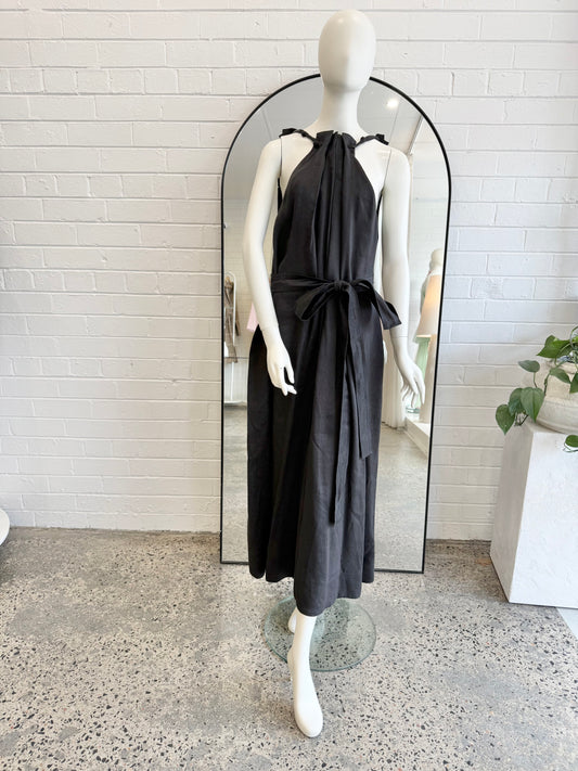 AJE Linen Halter Neck Maxi Dress in Black - Size 10
