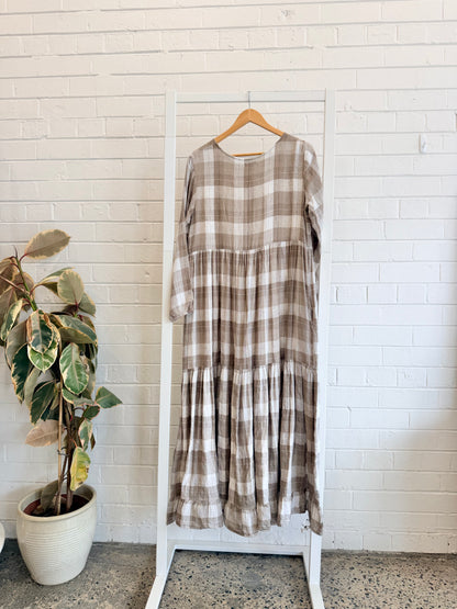 Fabrik Gingham Tiered Maxi Dress - Size 14