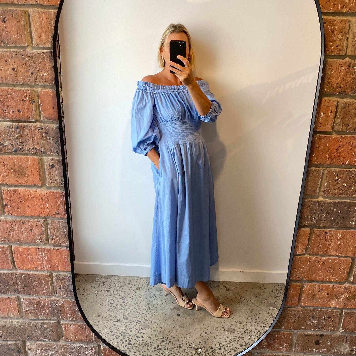 Country Road Off  Shoulder Tuck Dress - Size 10