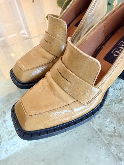 Neo Mustard Patent Heeled Loafers - Size 39