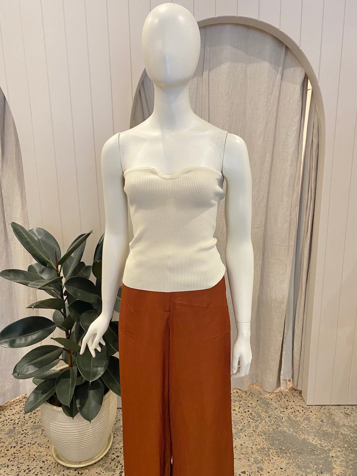 Dissh Ribbed Knit Strapless Top in Oatmeal - Size 12