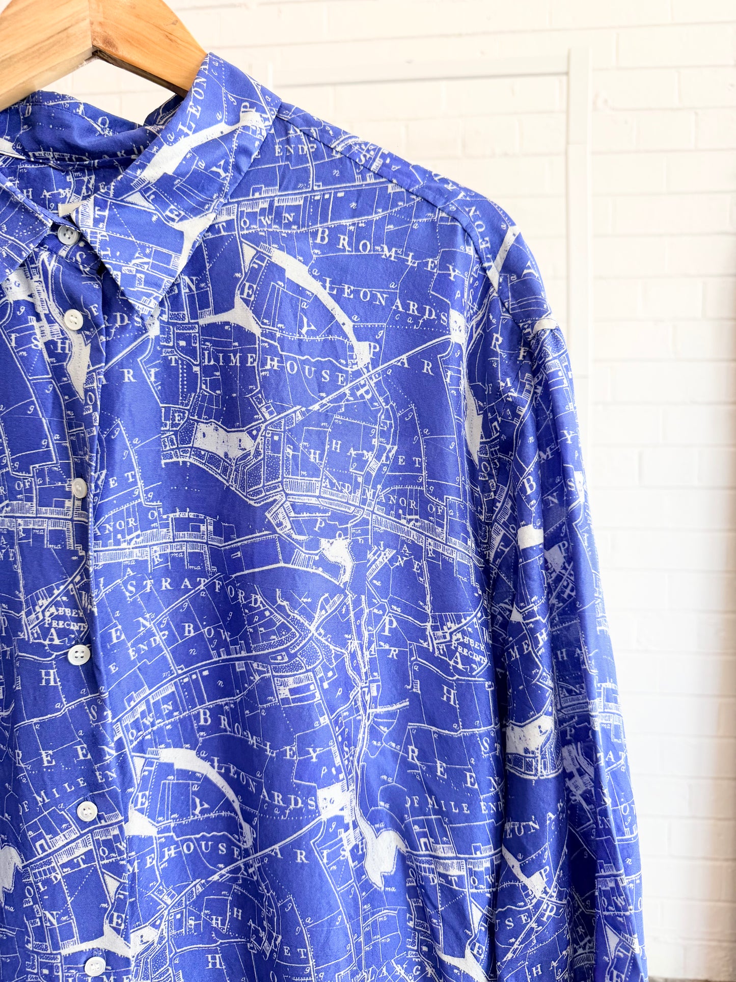 Oroton Blue Silk Map Print Midi Dress - Size 14