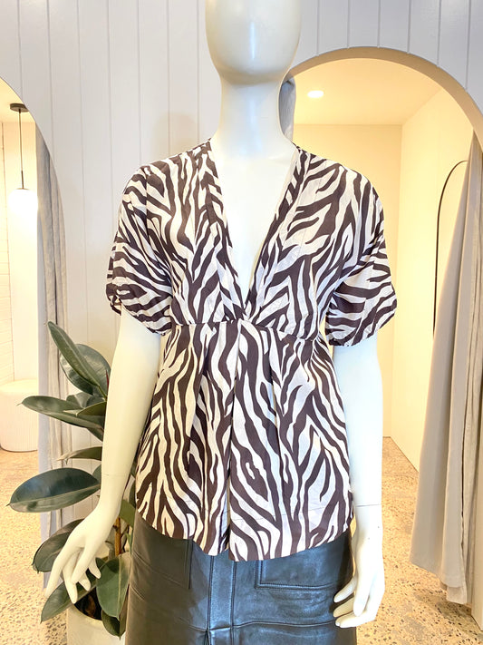 Massimo Dutti Zebra Print Silk Blouse - Size 12