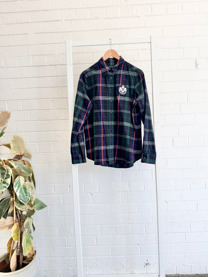 Polo Ralph Lauren Navy / Green Plaid Twill Shirt with beaded crest— Size M