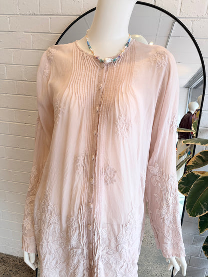 Johnny Was Blush Embroidered De Vries Tunic Top - Size M