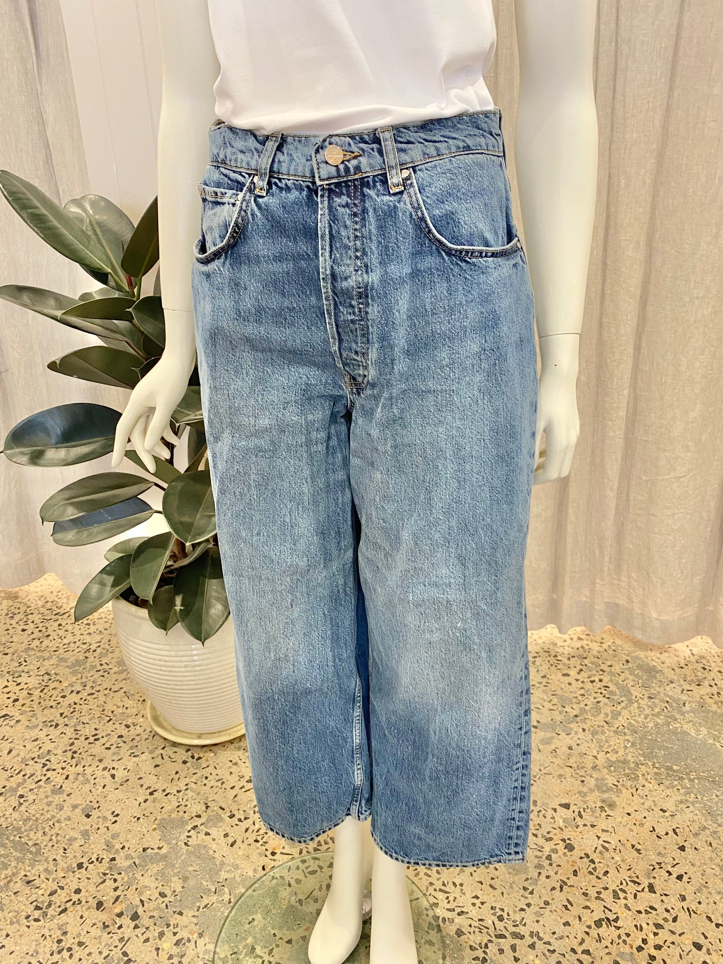 Anine Bing Dark Wash Denim Wide Leg Jeans - Size 29