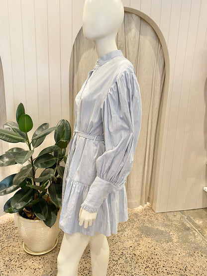 Shona Joy Blue Ella Balloon Sleeve Shirt Mini Dress - Size 10