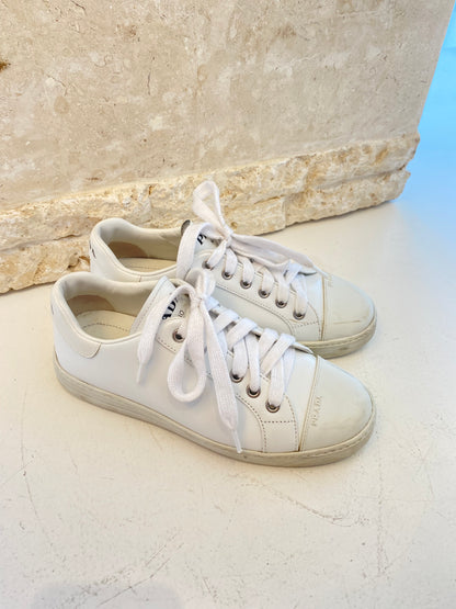Prada White Brushed Logo Sneakers - Size 35