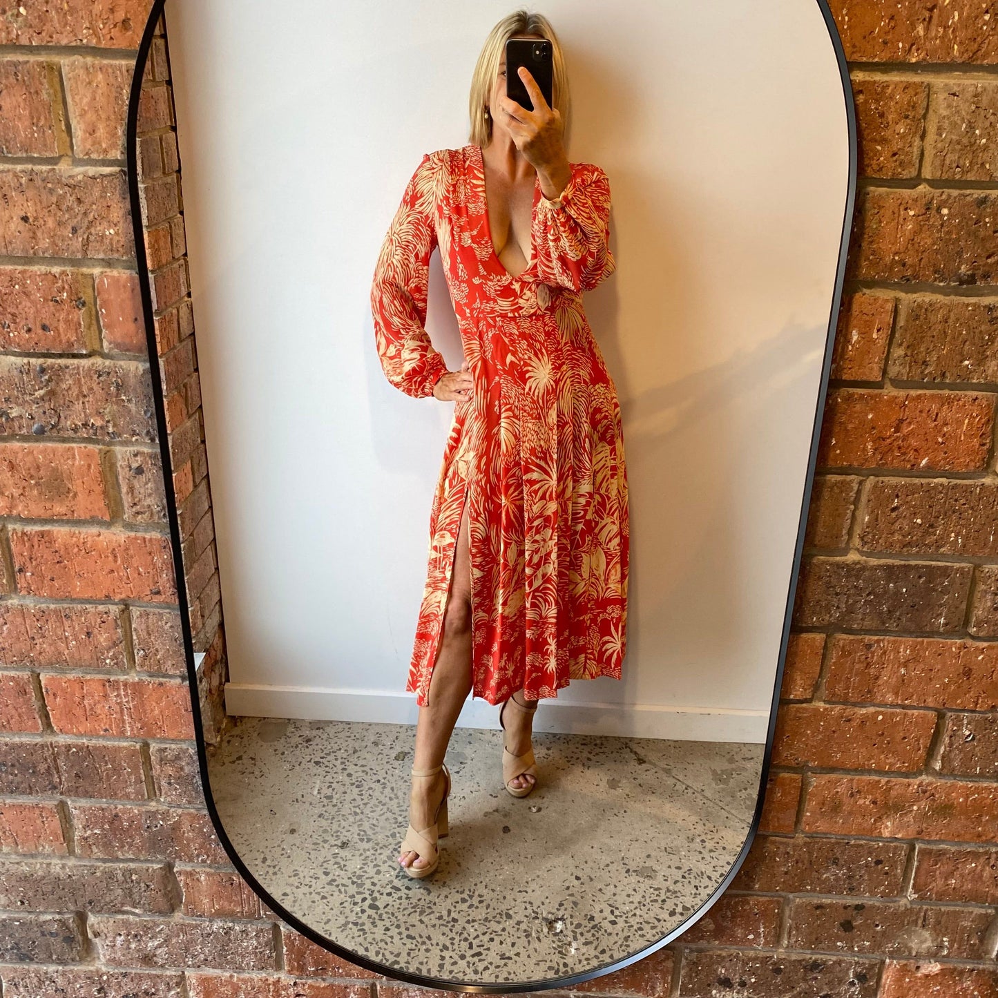 Rixo Silk Print Midi Dress - Size 10