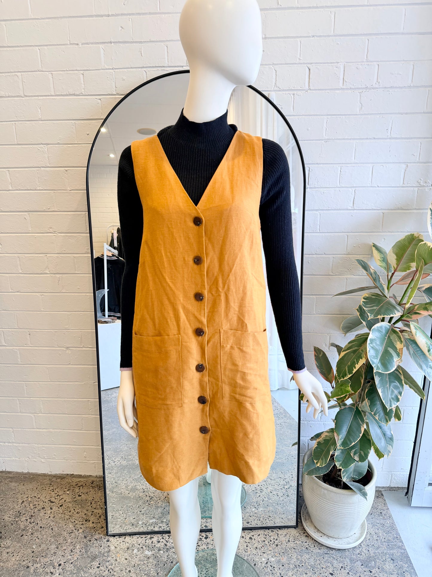 Gorman Mustard Linen Shift Dress - Size 10