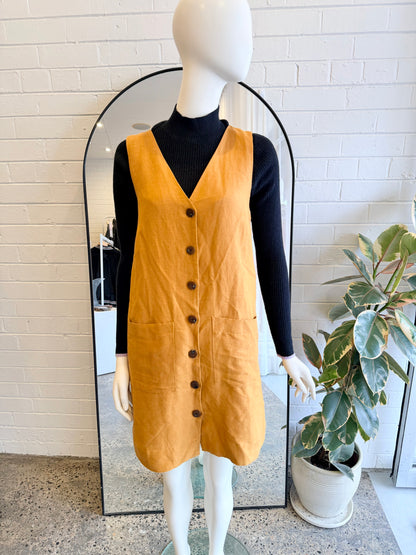 Gorman Mustard Linen Shift Dress - Size 10