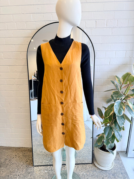 Gorman Mustard Linen Shift Dress - Size 10