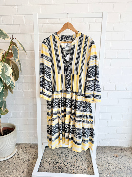 Pearl and Caviar Yellow Tino's Midi Dress - Size S/M (10 - 12)