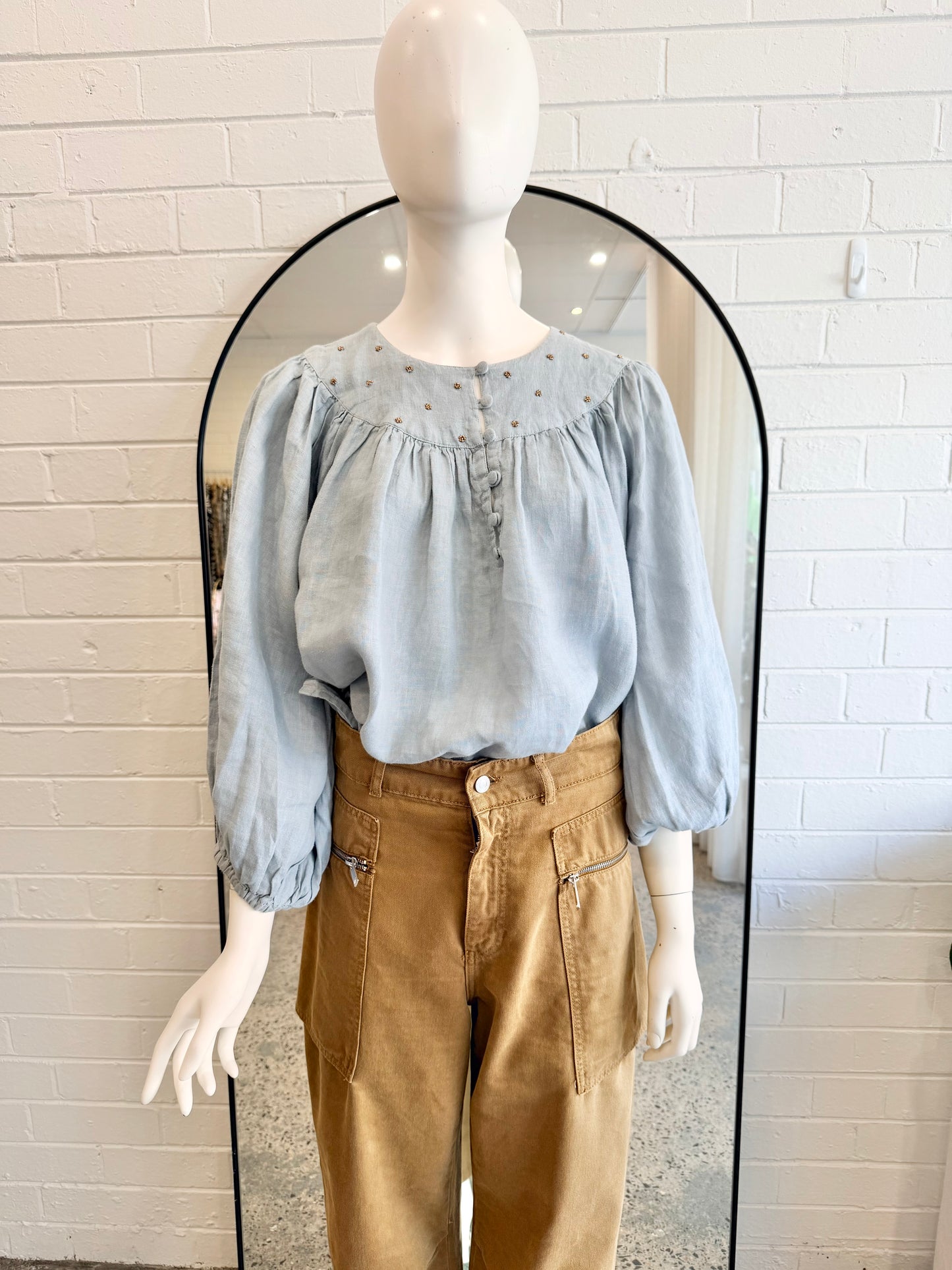 Humidity Lifestyle 'Baroque' Blouse in Misty Grey - Size S/M (10-12)