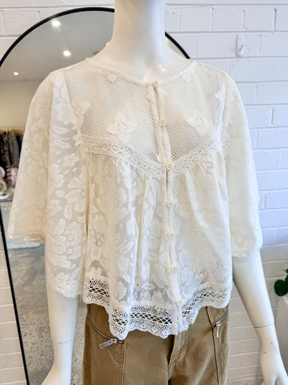 Spell 'Free Love' Lace Top in Vintage Cream - Size XXL (14)