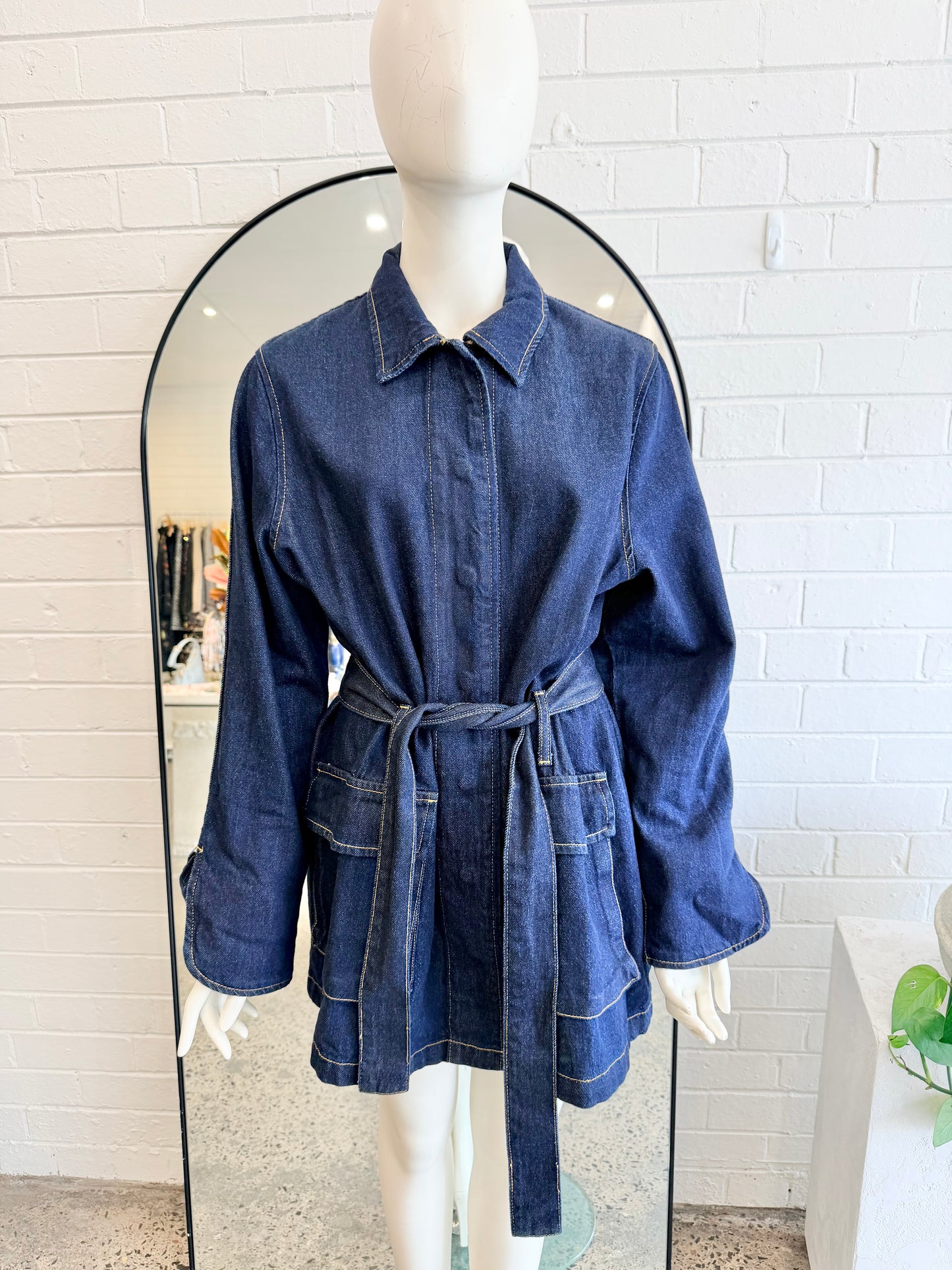 Marle Belted Denim Jacket in Dark Indigo - Size 12